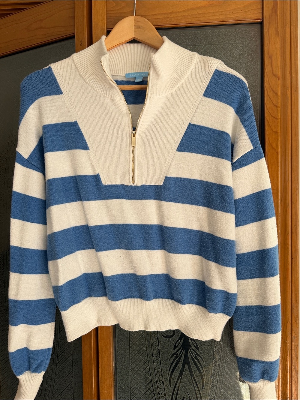 Draper James 1/4 Zip Sweater Women's Size Striped Blue White Med